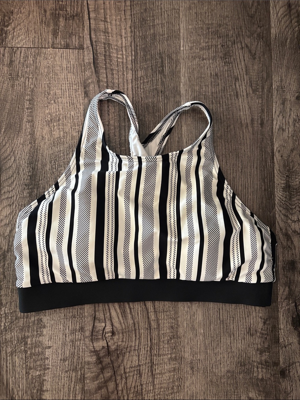 next High-Neck Swim Top - Black & White Stripes - Size Large